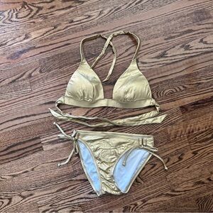 Victoria’s Secret NWOT size medium gold Liya push-up halter bikini double string